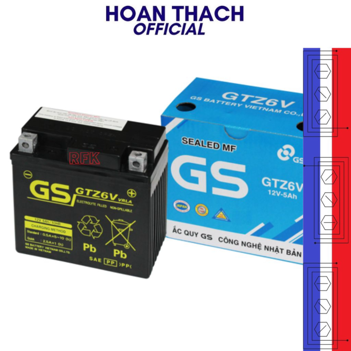 Bình ắc quy GS khô GTZ6V (12V-5AH) cho xe air blade, click, vision, sh mode, sh, pcx, janus, impulse HOANTHACH SP003933