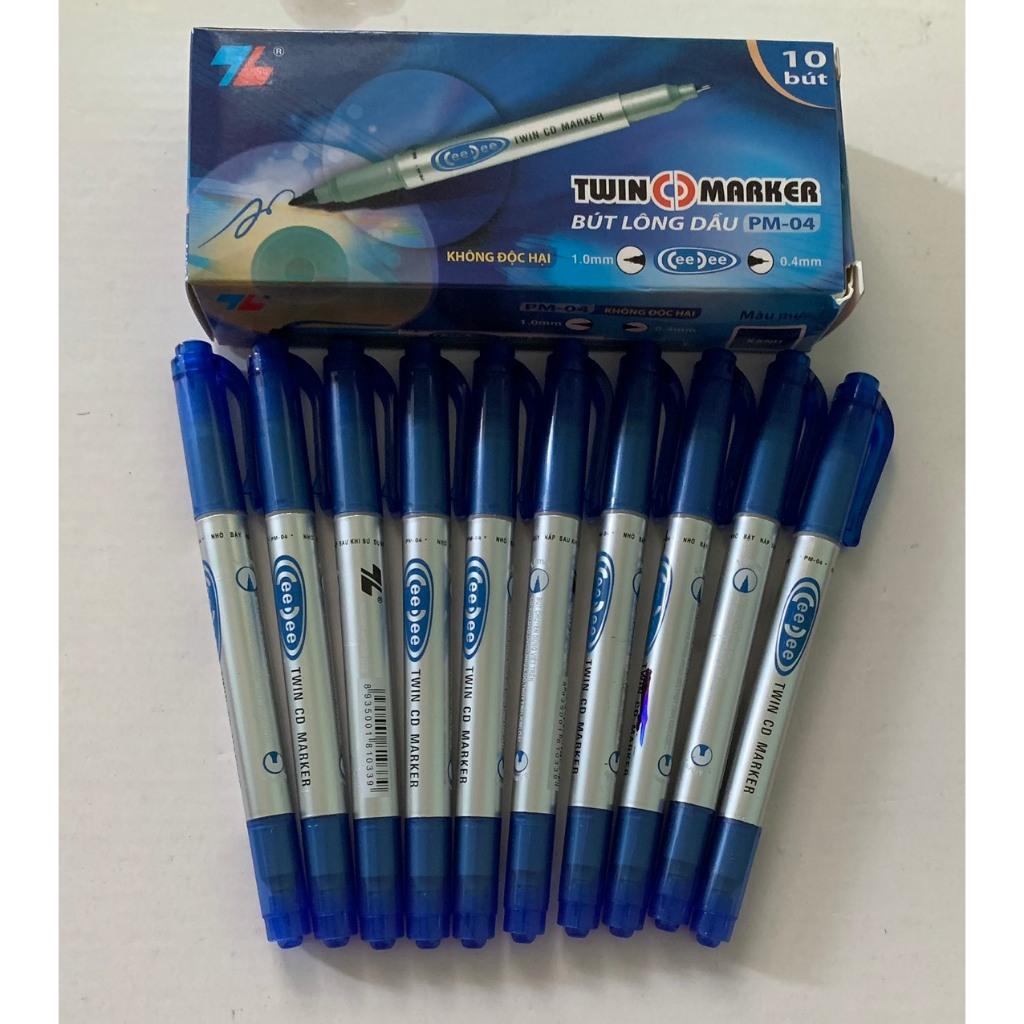 hộp 10 chiếc nét nhỏ Bút Dạ Lông Dầu nhỏ 2 Đầu Nét Nhỏ 1.0 và 0.4mm Thiên Long PM-04