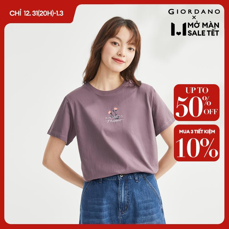 GIORDANO Áo Phông Nữ In Hoa Thoải Mái Mùa Hè Áo Thun Cotton Tay Ngắn Cổ Tròn Thoải Mái Thời Trang Áo Phông Free Shipping 13324317