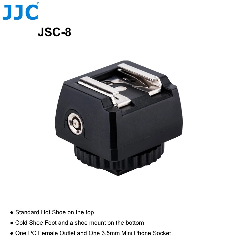 JJC Flash Hot Shoe Adapter with PC Female Outlet 3.5mm Socket 1 4
