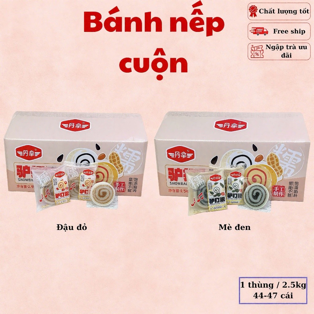 Bánh nếp cuộn hai vị mè đen và đậu đỏ .Dẻo dẻo, dai dai,  bao bọc lấy phần nhân bên trong béo bùi.