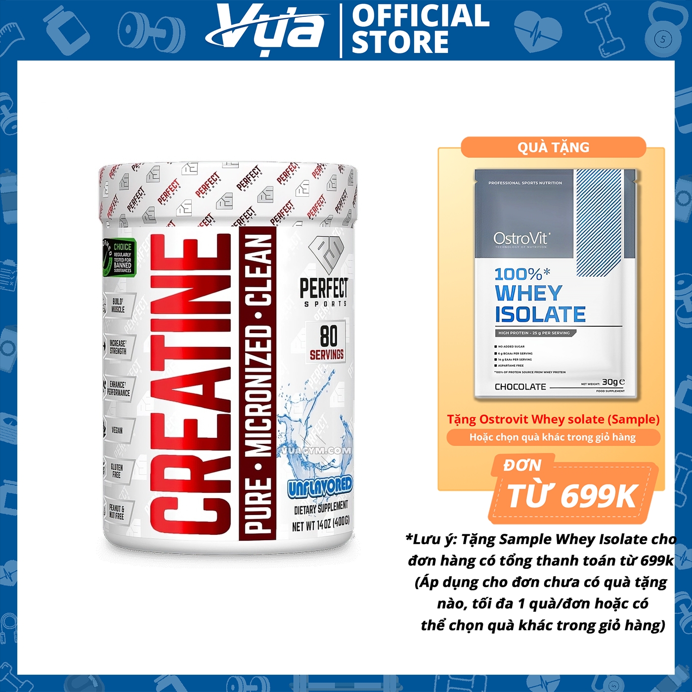 Bột Perfect Sports - Creatine Pure, Micronized, Clean (400g) - Tăng Cơ, Năng Lượng, Phục Hồi Nhanh Chóng, Chính Hãng