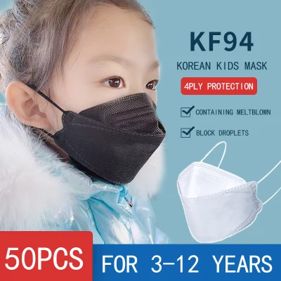 ZOCN 50PCS KF94 Mask for Kids Face 4 ply Protection Korean Version Children Black Mask Protection 4-Layers