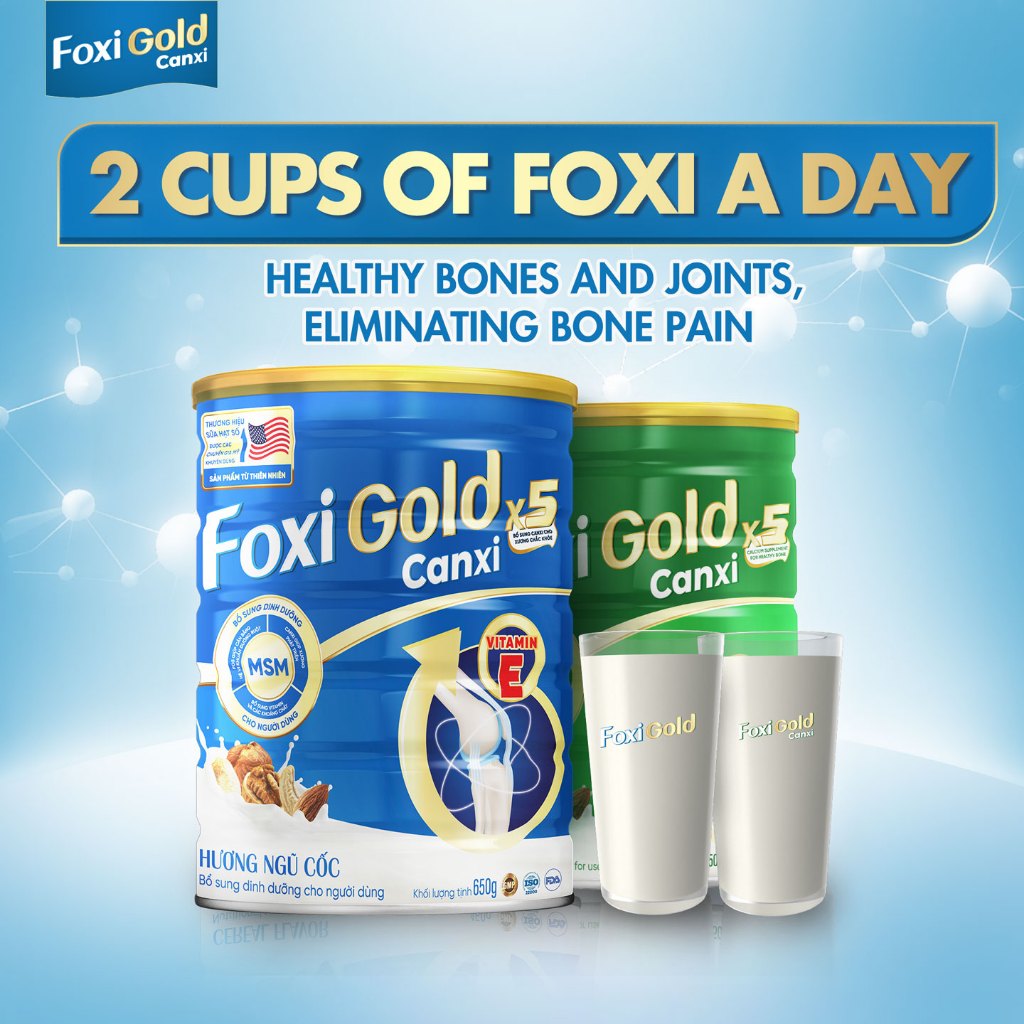 Combo 2 hộp Sữa bột Foxi Gold Canxi x5 nhập Mỹ, 650g/Lon, sữa hạt thuần chay xương khớp