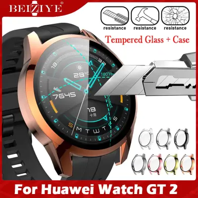 For Huawei Watch GT2 Tempered Glass Protective Case for Huawei Watch gt2 46mm for huawei GT 2 full Screen protector Bumper Frame PC hard Cases Glass Case Frame Anti-Scratch Shell Smartwatch Accessories With Screen Protection Film