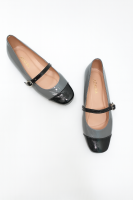 Nathalie in Grey - Flat Shoes Soft Patent Leather