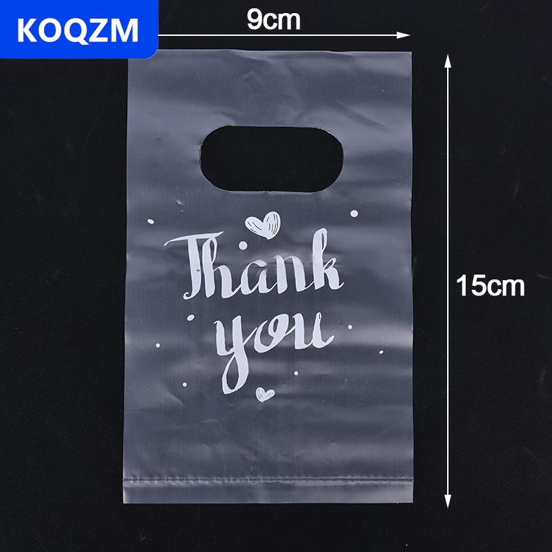 [COD] KOQZM 100 chiếc túi quà bằng nhựa mini ghi “Cảm ơn” túi đựng kẹo đám cưới túi mua sắm có quai xách