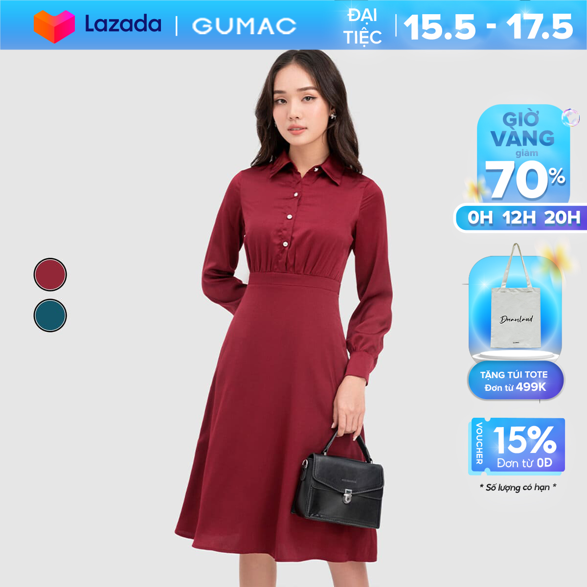 Đầm sơ mi phom a thời trang gumac dc11098
