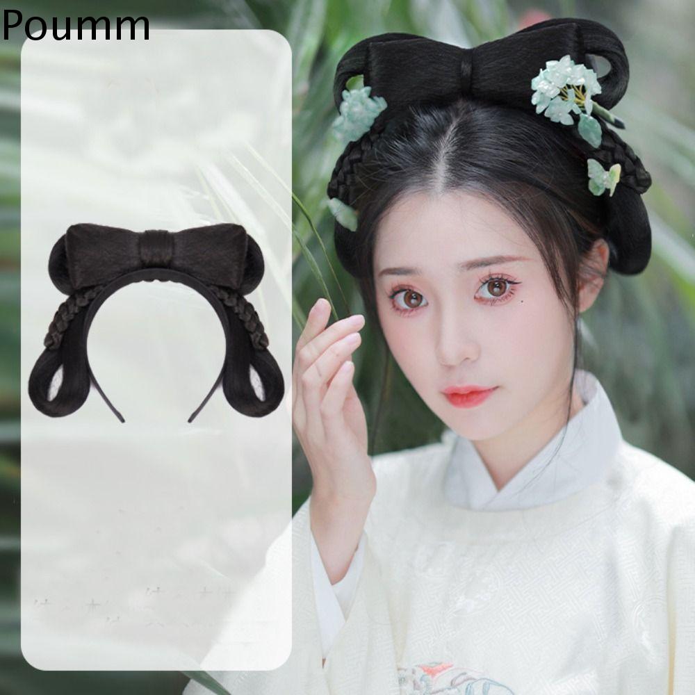POUMM Chụp ảnh Hàng ngày Đen Truyền thống Cổ xưa Tóc Giả Cổ điển mũ nón Tổng hợp Phụ nữ Băng đô tóc giả Hanfu Búi Tóc Xoắn Búi Tóc hoài cổ Tóc giả hóa trang Cổ Tích