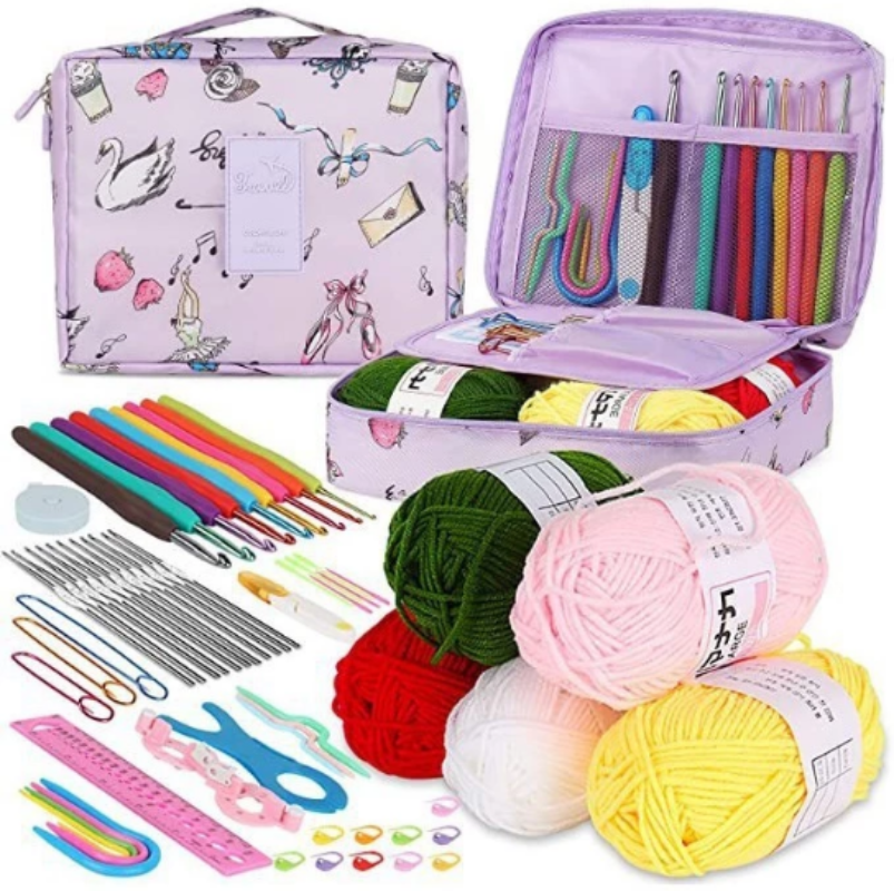 59PCS DIY Beginner Crochet Set Full Set of Crochet Knitting Tools Weaving Tools Embroidery Set Cross-stitch Tool Bags