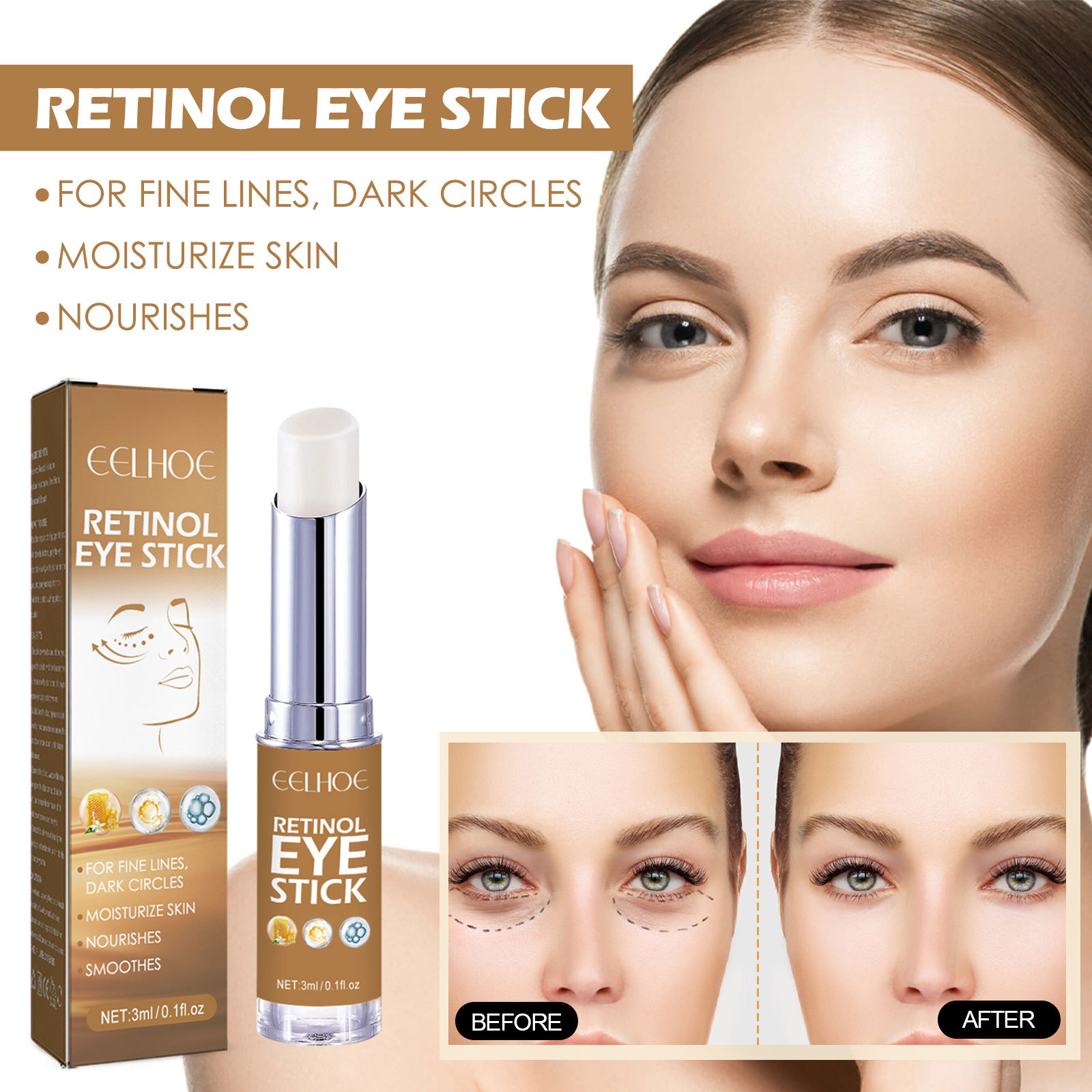3ml Retinol giữ ẩm Kem mắt thanh sáng Kem Mắt Thành phần tự nhiên thiết kế cho da nhạy cảm cho các điểm quầng thâm cần thiết