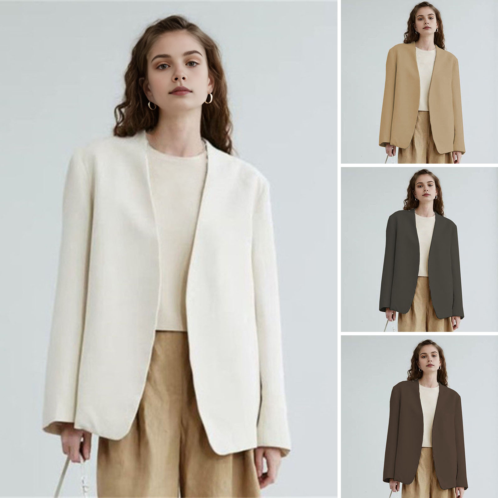 Women Suit Jacket Female Suit Coat Chic Collarless Suit Jacket for Women Long Sleeve Business Cardigan for Office Wear Solid Color Loose Fit Coat