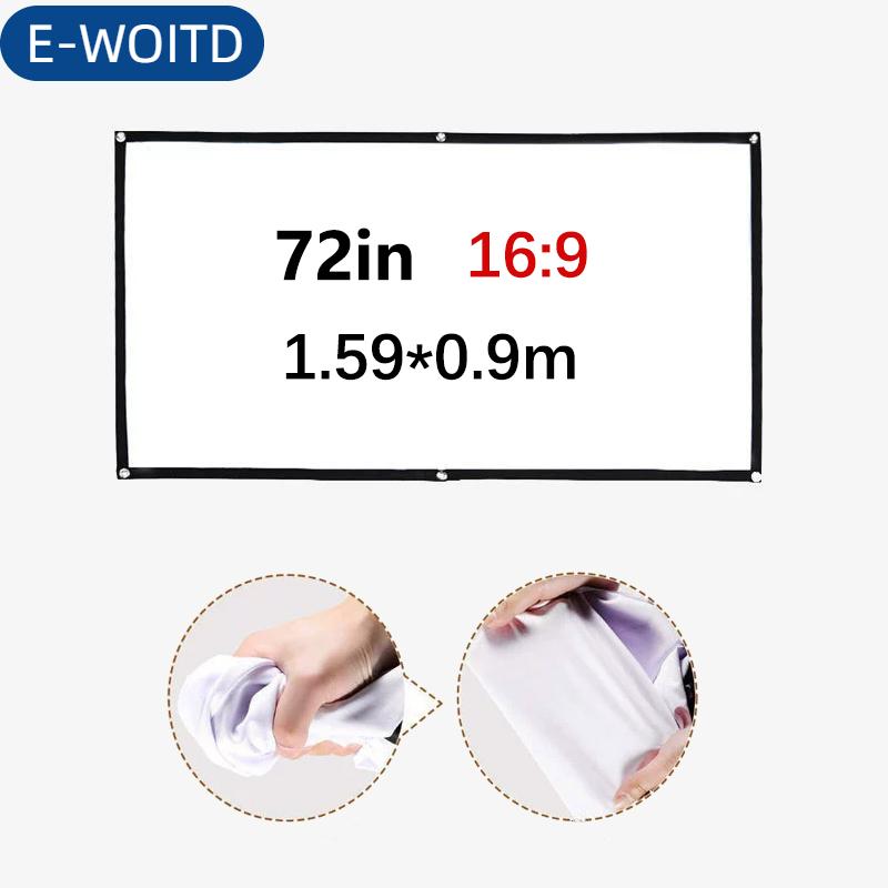 E-WOITD  Màn hình máy chiếu di động 16:9 Màn chiếu đơn giản màn chiếu 60 72 84 100 120 inch màn hình hiển thị HD cho rạp chiếu phim tại nhà