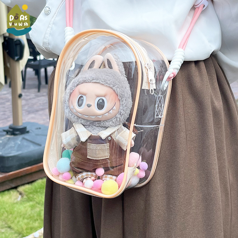 กระเป๋าพลาสติกใสใส่ตุ๊กตา กระเป๋าใส่ลาบูบู้ ซองใส่ลาบูบู้ ถุงเก็บฝุ่นของเล่นขนาดเล็ก พวงกุญแจ PVC แบบใส กันฝุ่น แฟชั่น ราคา 99 บาท*ส่งฟรี