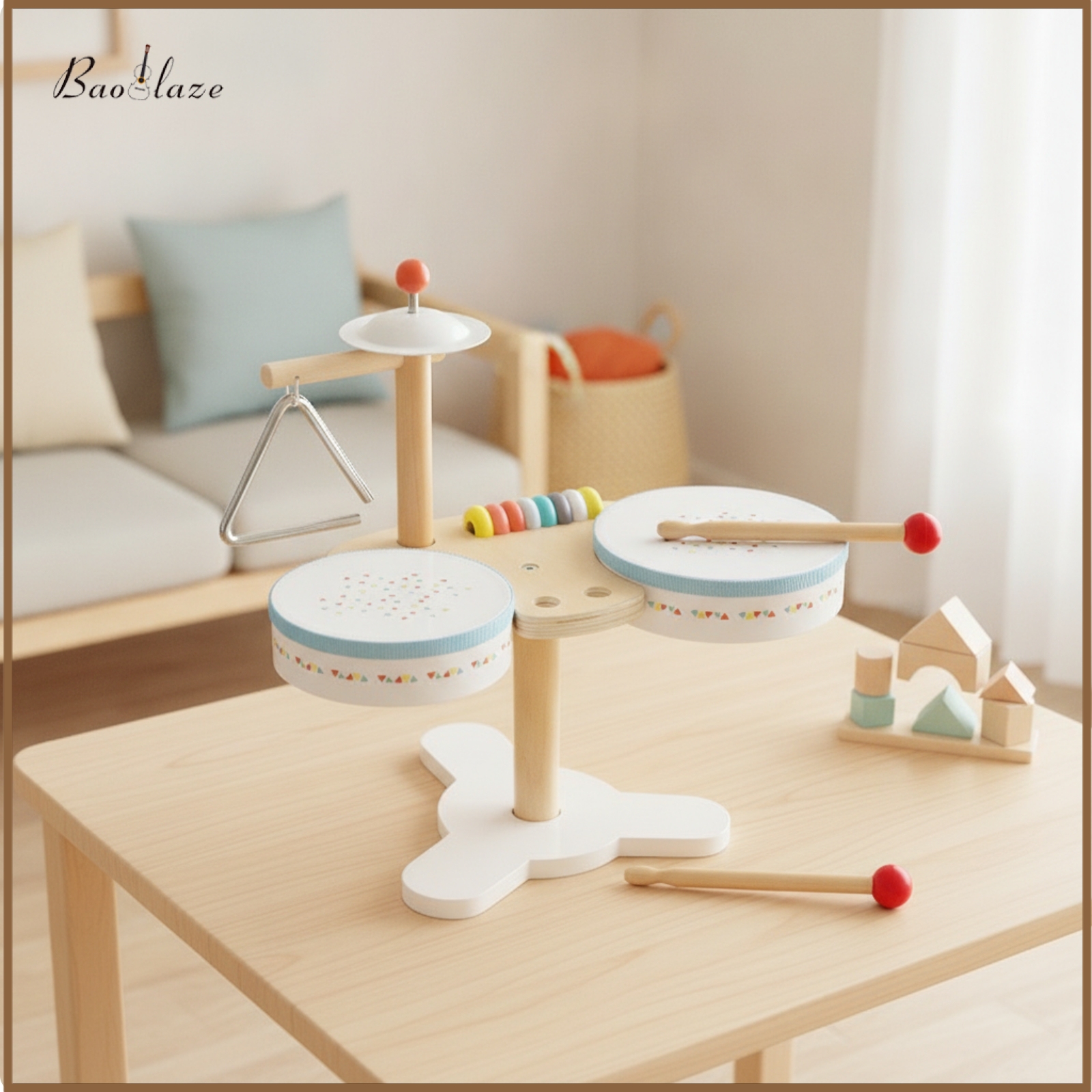 Baoblaze Hand-Eye Coordination Early Learning Percussion Toy Natural Wood Early Learning Drum Set Decorative Accents Kids Musical Instrument Set Clear Sound for Toddlers ราคา  5,899 บาท*ส่งฟรี