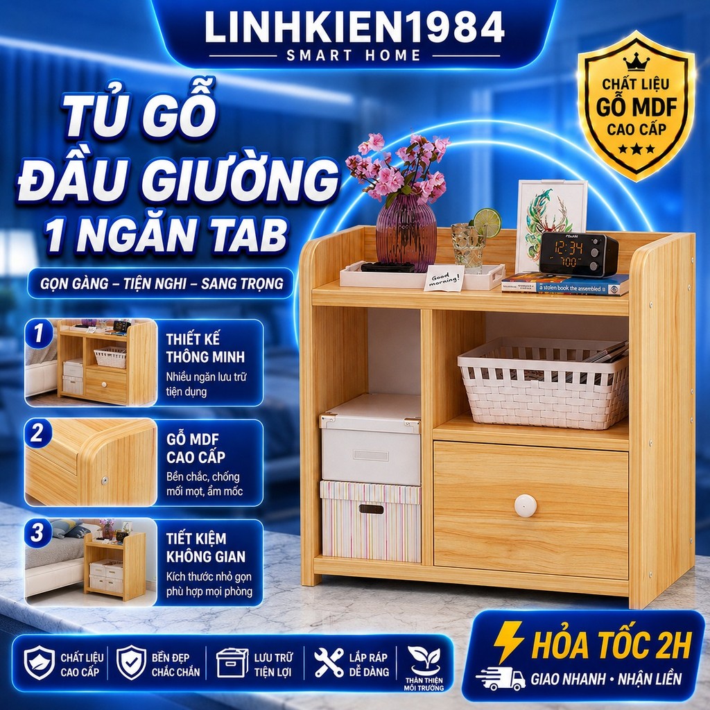Tủ Đầu Giường - Kệ Đầu Giường Tab Đầu Giường Gỗ MDF Cao Cấp 1 Ngăn
