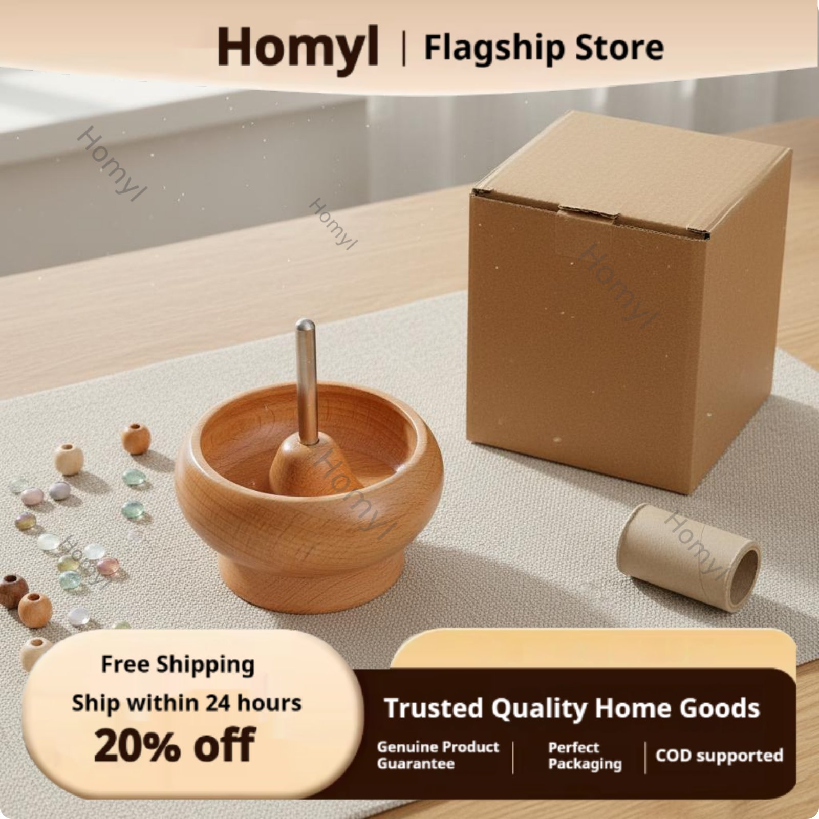 Homyl Solid Wood Wooden Bead Rotator Time Saver Bead Rotator Bowl Polished Rotation Versatile for Crafters