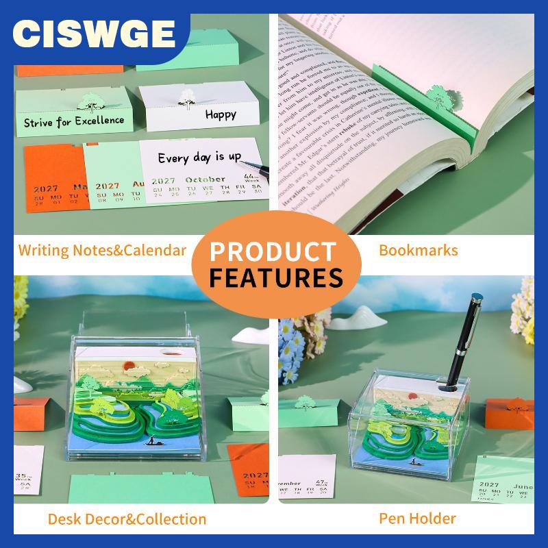 CISWGE Lịch xé 3D 2027 trang trí bàn độc đáo với khắc giấy phức tạp cho văn phòng