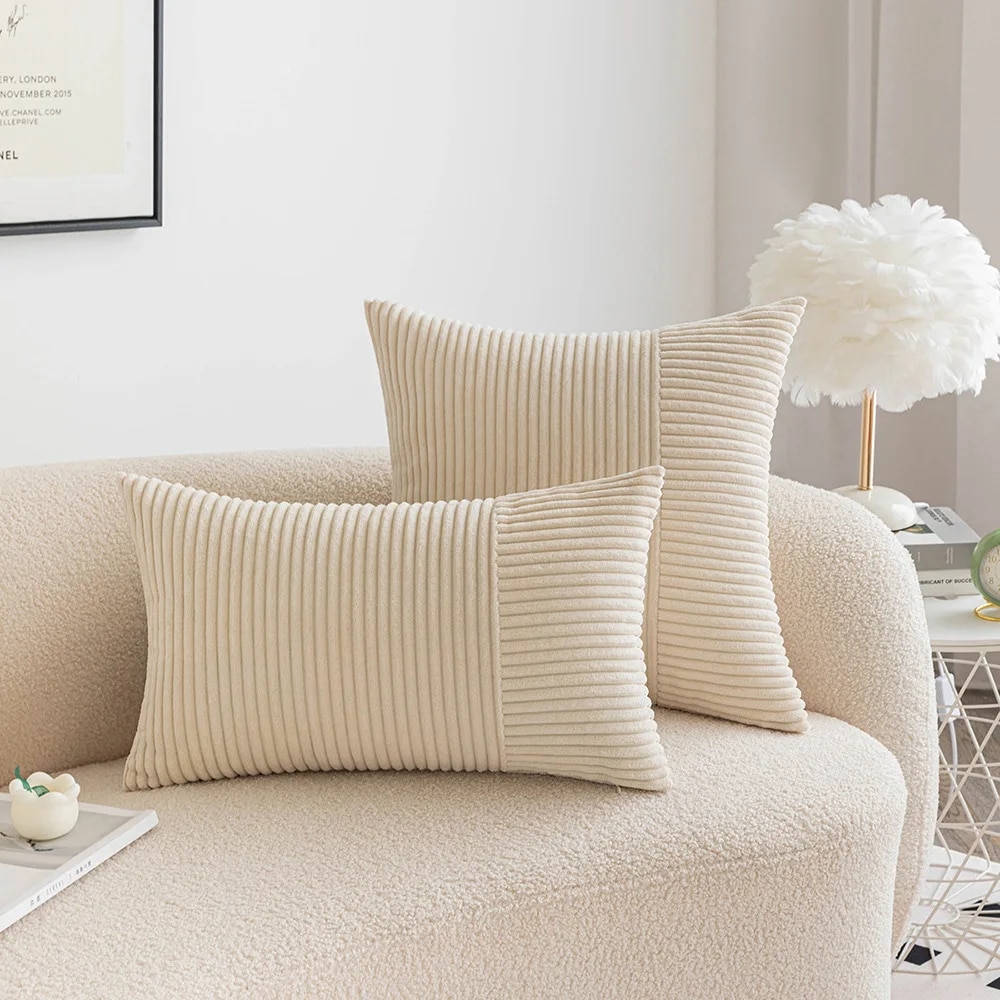 30x50cm/45x45cm/50x50cm Corduroy patchwork pillowcase with modern and minimalist inset style living room sofa cushion cover solid color waist pillow cushion cover