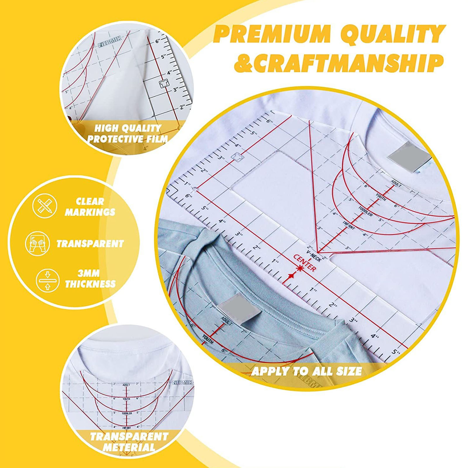 TSHIRT cai trị hướng dẫn cho Ethylene alignment Acrylic trong suốt Áo sơ mi Dụng cụ đo với vai mẫu và thêm đường lưới cho thợ may