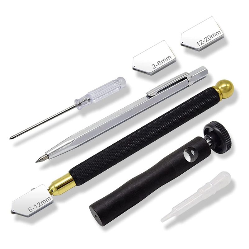 1 Set Glass Cutter, Alloy Incisive Professional Glass Cutting Tool with 3 Cutter Heads Marking Pen