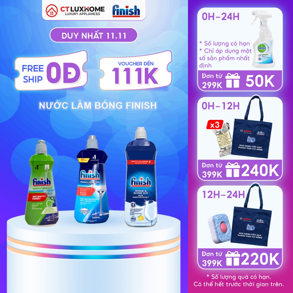 Nước làm bóng Finish 400ml, 500ml, 750ml, 800ml, 1150ml dùng cho máy rửa bát
