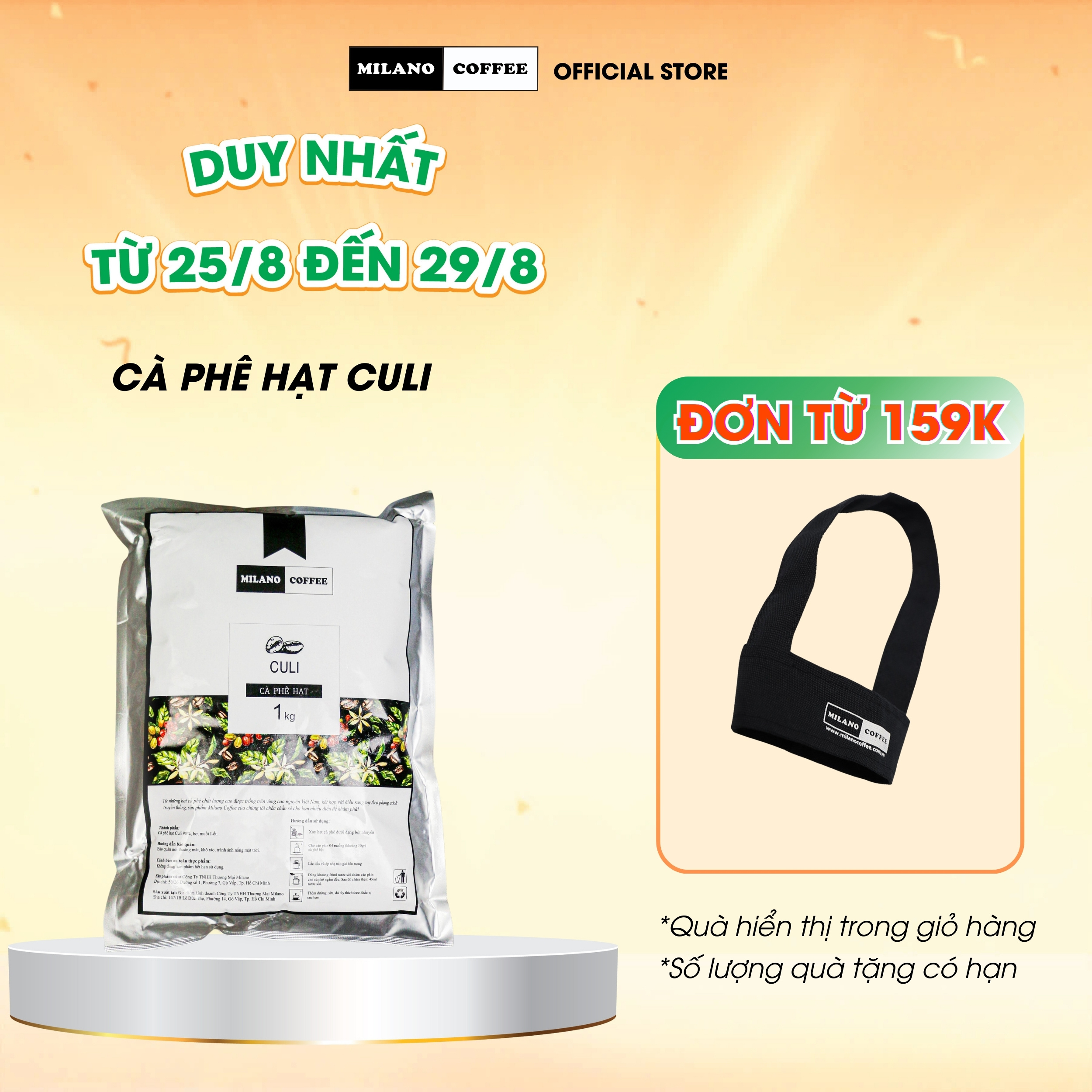 Cà phê Milano loại cà phê hạt Culi loại 1kg
