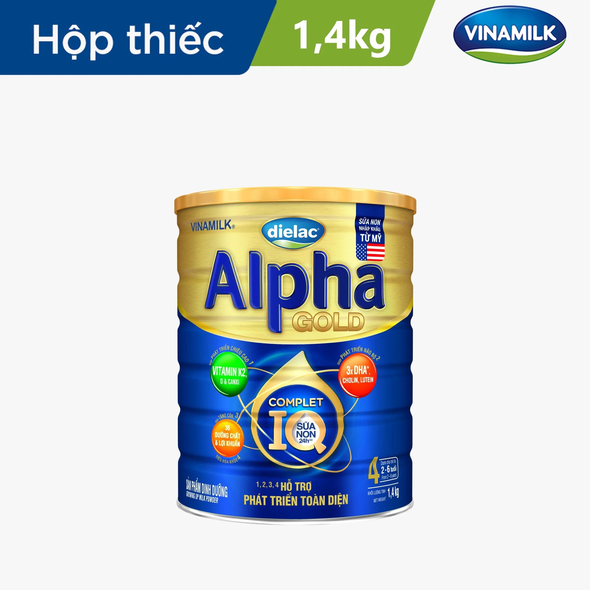 Sữa bột Dielac Alpha Gold 4 - lon 1.4kg (cho trẻ từ 2- 6 tuổi) Sữa non