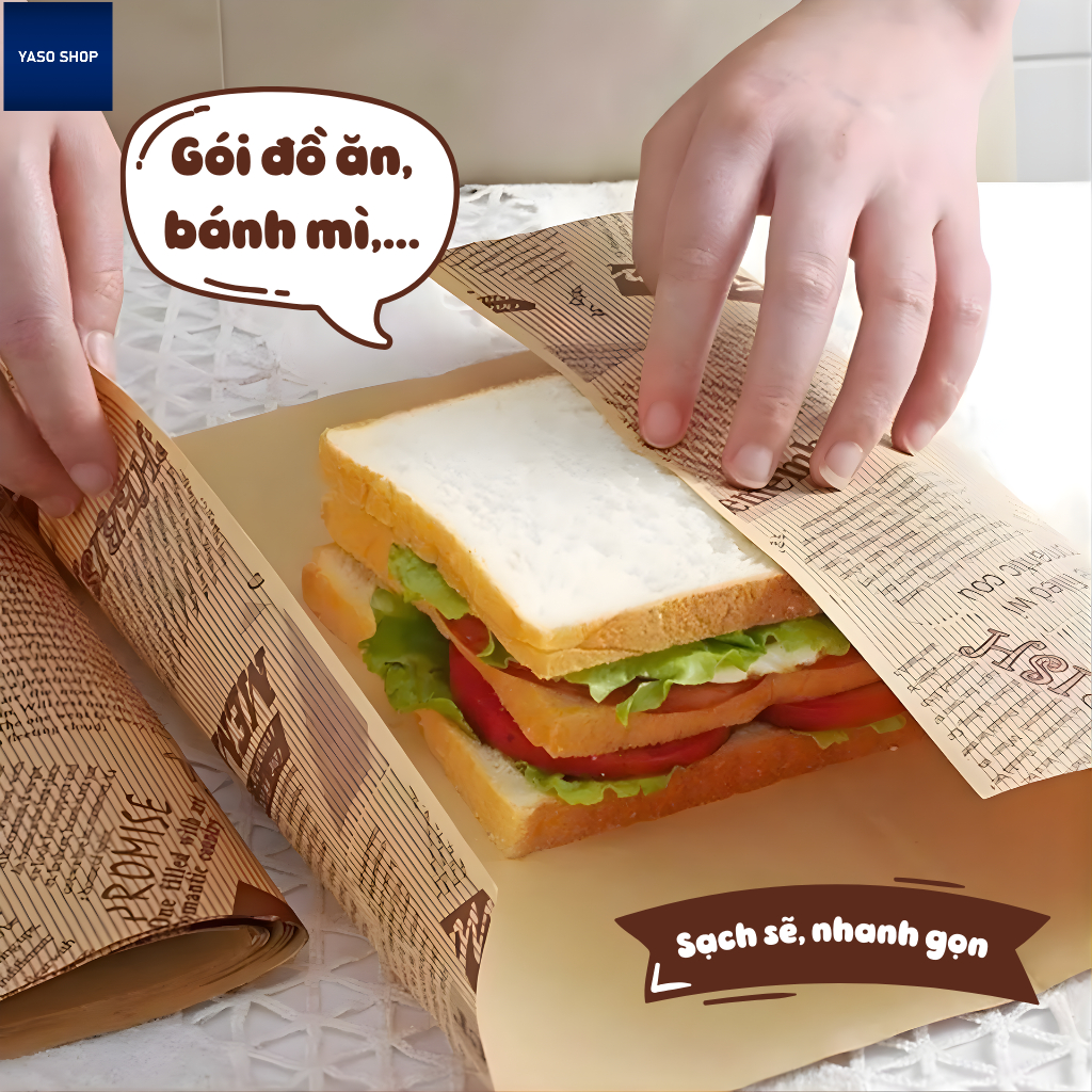 Giấy gói bánh mì kẹp hamburger, giấy thấm dầu, 38*28cm, 100 tờ/gói. Dùng một lần, an toàn và không độc hại.