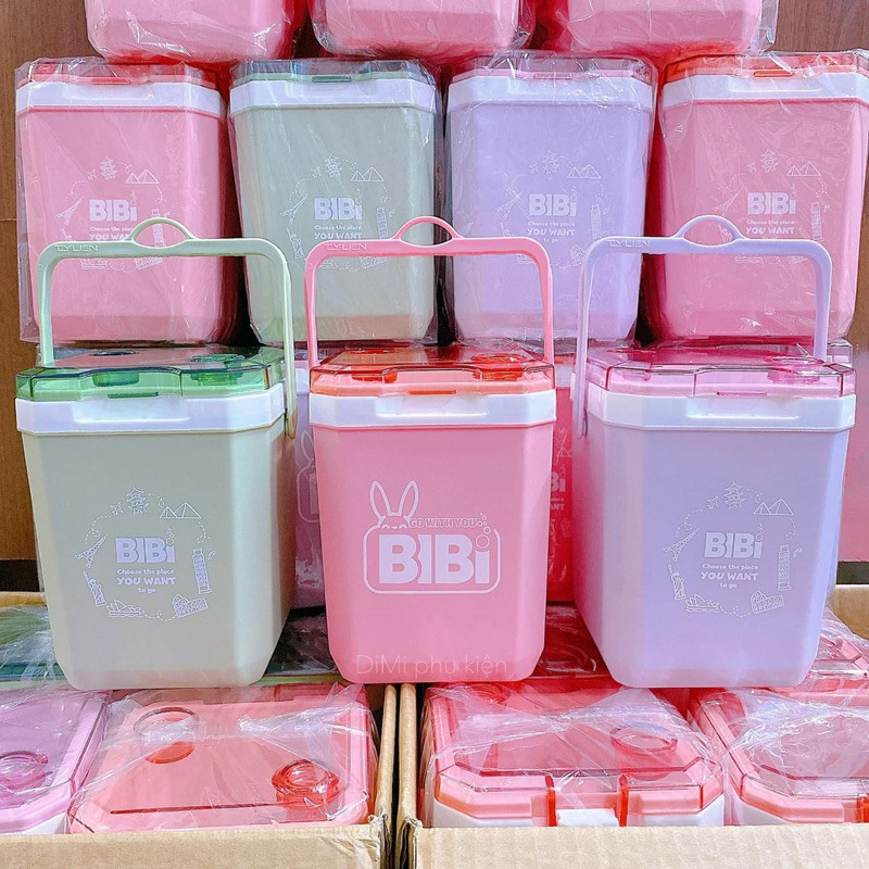 Thùng đá vuông BIBI 1.2L đựng cà phê, trà sữa giữ nhiệt lâu, ống hút mang đi