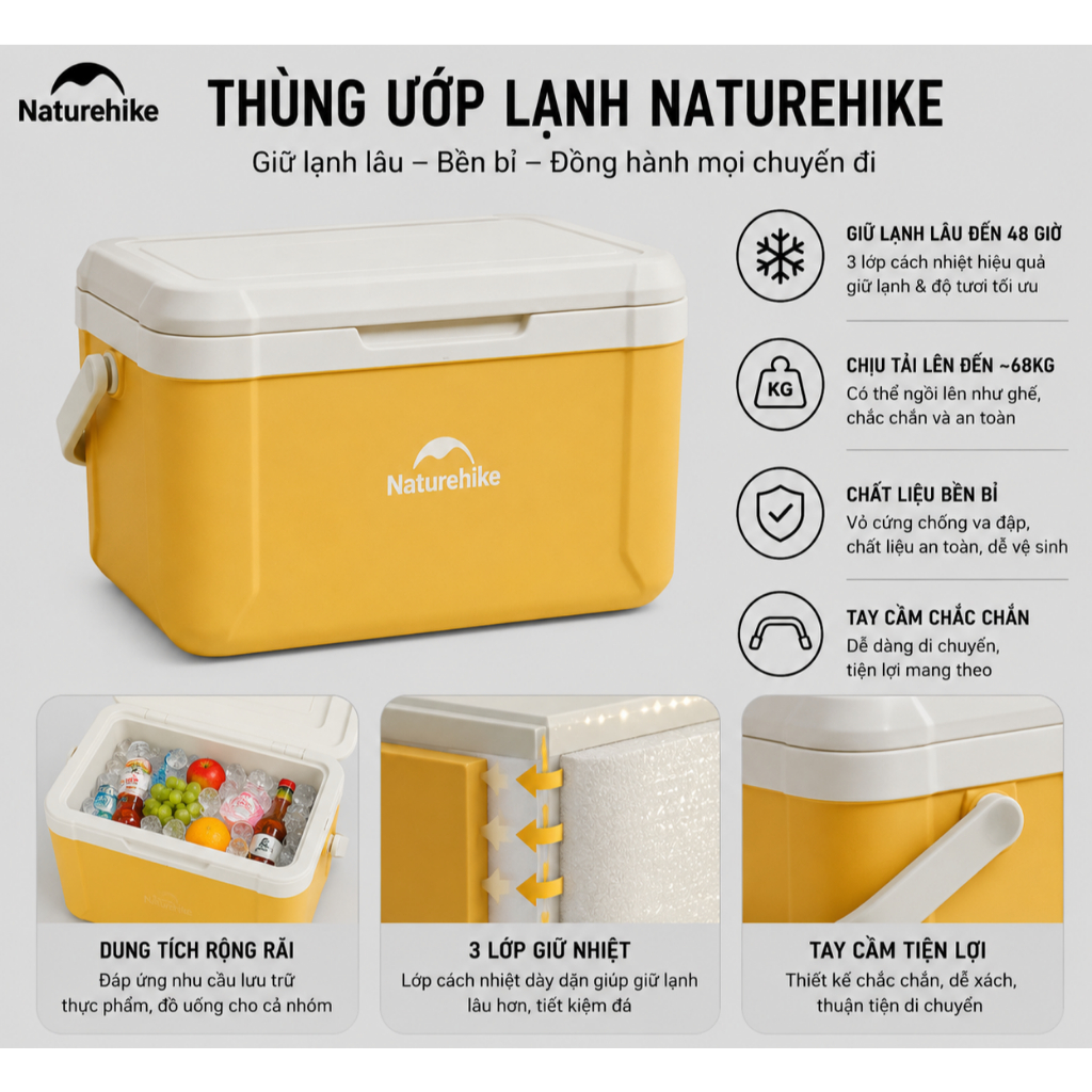 Naturehike - Thùng đựng Giữ Nhiệt 18L, Thùng Đá Dã Ngoại, Picnic, Camping, Du Lịch - CNK2450CF012