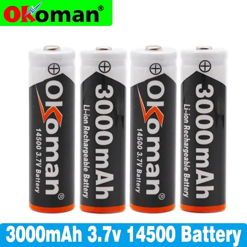 Phổ biến sự lựa chọn sáng tạo 2023 New 1-10 cái okoman AA 14500 3000mAh 3.7 V lithium ion có thể sạc lại Li-ion và Đèn pin Led, giao hàng miễn phí
