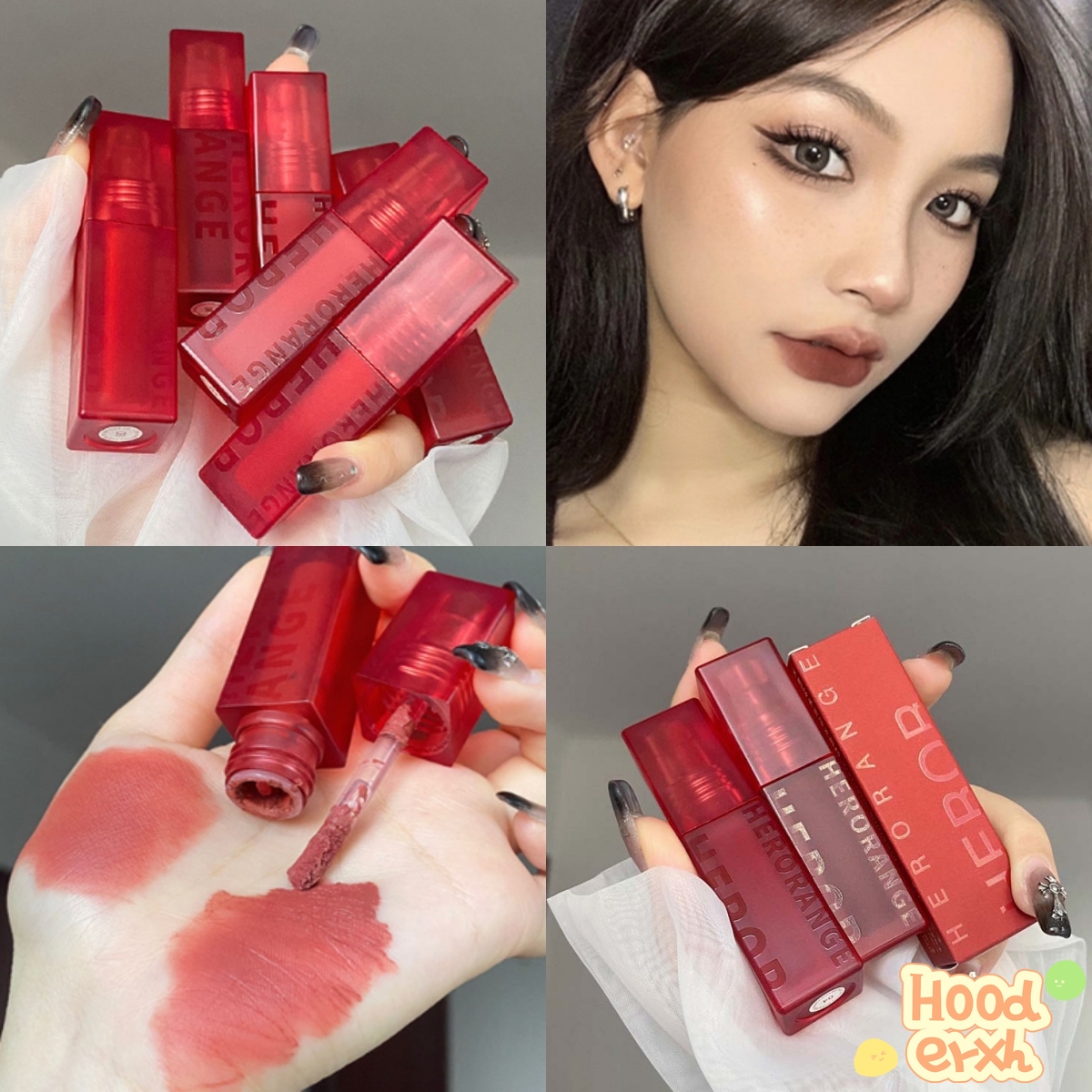 🌈HERORANGE~Velvet Soft Mist Matte Lip Glazed Giá trị nhan sắc cao Air Mist Sensing Lip Cheek Double-Hiển thị son môi trắng Hooderxh