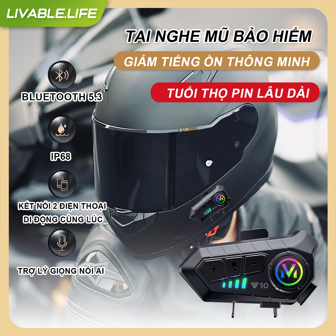 Tai Nghe Liên Lạc Bluetooth 5.3 Chống Nước Ipx6 Bộ Đàm Gắn Mũ Bảo Hiểm Dùng Khi Lái Xe Mô Tô Và Phụ Kiện