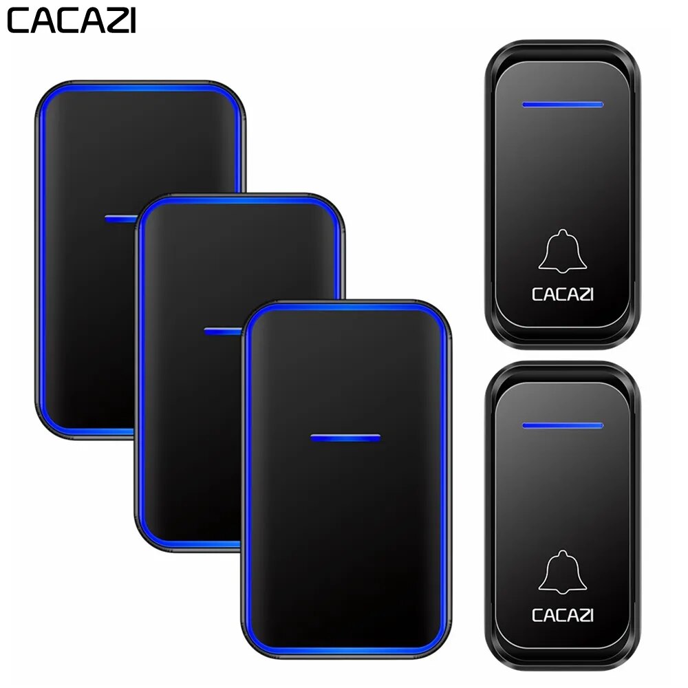 CACAZI Chuông cửa không dây chống nước 1 2 nút 1 2 3 Receiver 300m thông minh từ xa Đèn Led nhà chuông cửa không dây Chime