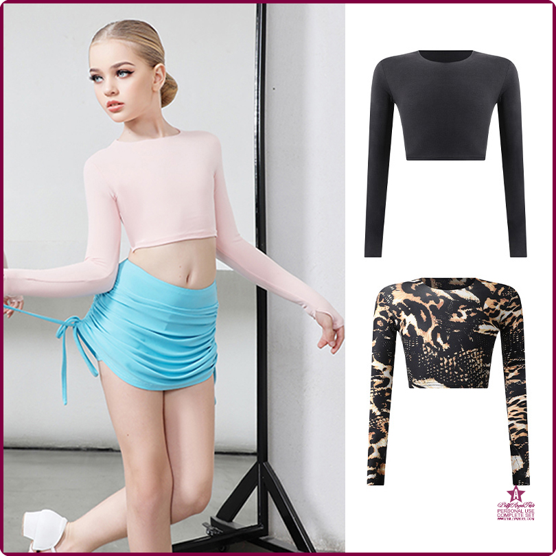 [gu150] Round Neck Latin Dance Tops Short Style Girls Kids Latin Dance Practice Clothing Long Sleeves Tops Rumba Cha Cha Wear DNV15303 ราคา  1,738 บาท*ส่งฟรี