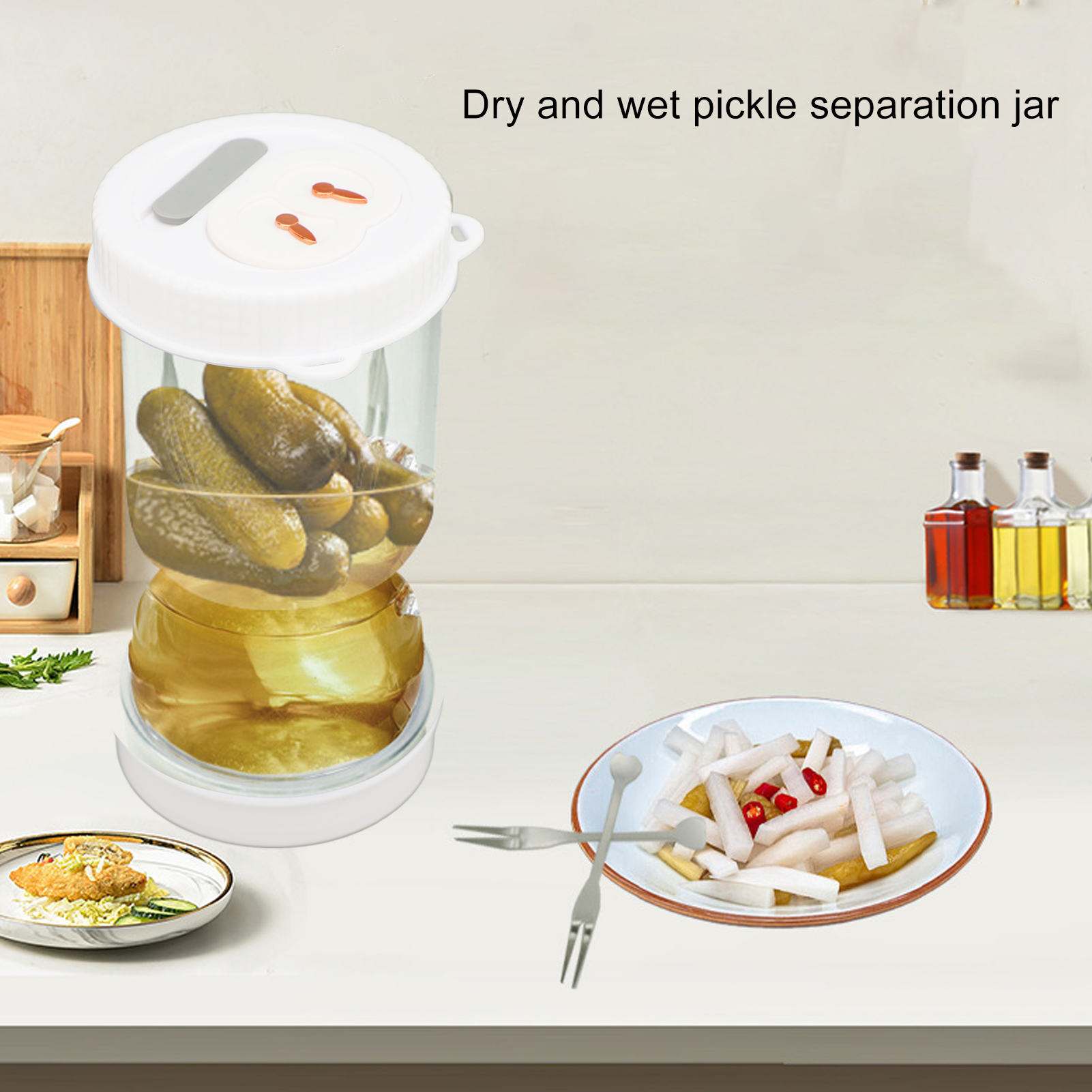 Pocreation 50oz dưa chua ô liu Jar leakproof dưa tách Jar với đệm kín khí ABS dưa và ô liu Jar lật cho ô liu jalapenos