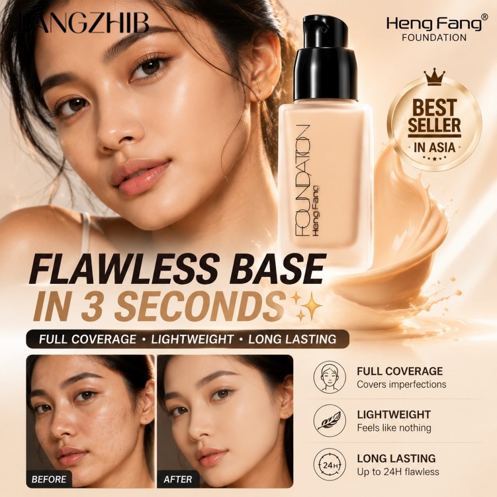 Jiangzhib【Ship from Thailand】Waterproof Foundation, Conceals Dark Spots, Smoothes the Skin, Waterproof, Sweat-Proof, Lightweight Texture, Long-Lasting. ราคา 19 บาท*ส่งฟรี