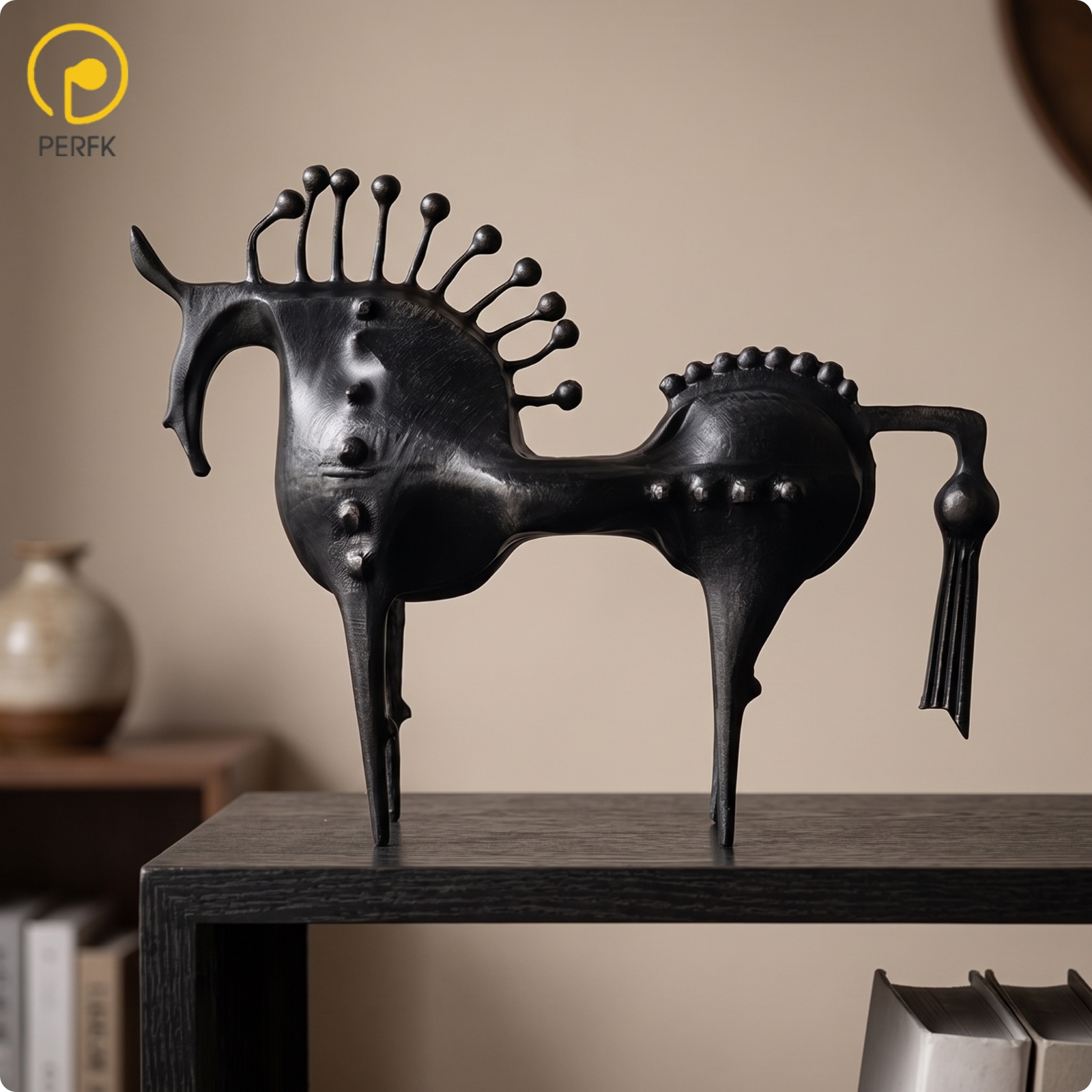 Perfk Abstract Horse Figurine with Raised Mane Modern Horse Figurine Black Decor Textured for Office ราคา 12,076 บาท*ส่งฟรี