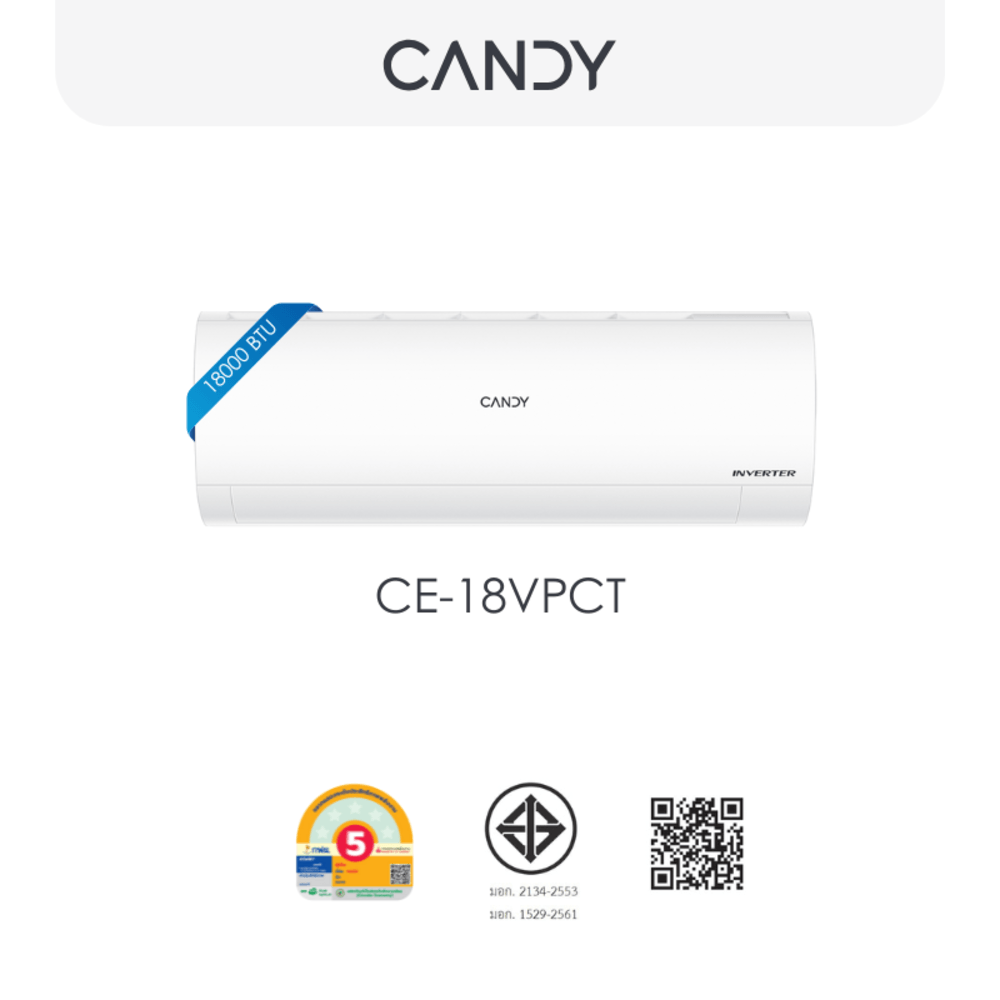 Global House CANDY เครื่องปรับอากาศ Inverter 18,000 BTU รุ่น CE-18VPCT สีขาว รับประกันของเเท้! (ไม่รวมติดตั้ง) ราคา 22,788 บาท*ส่งฟรี