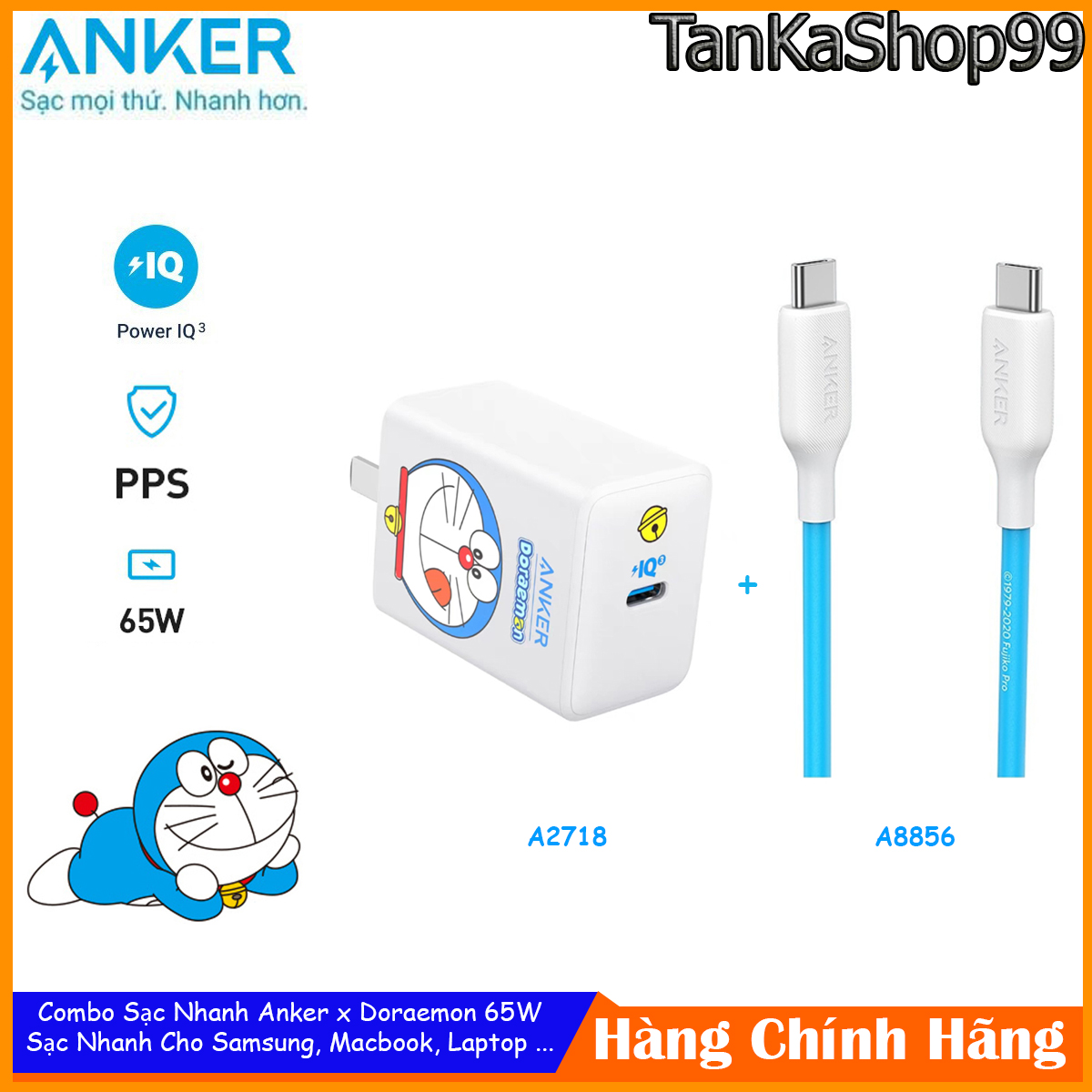 {hot} Combo Sạc Nhanh Anker x Doraemon 65W Usb-C A2718 + A8856, Sạc Nhanh Cho Điện Thoại, Macbook, L