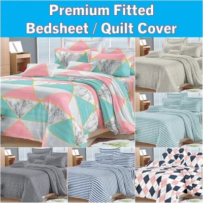 *** NEW ARRIVALS *** Printed Designs - Premium Fitted Bedsheet Set with Pillow and Bolster Case / Quilt Cover / Duvet Cover