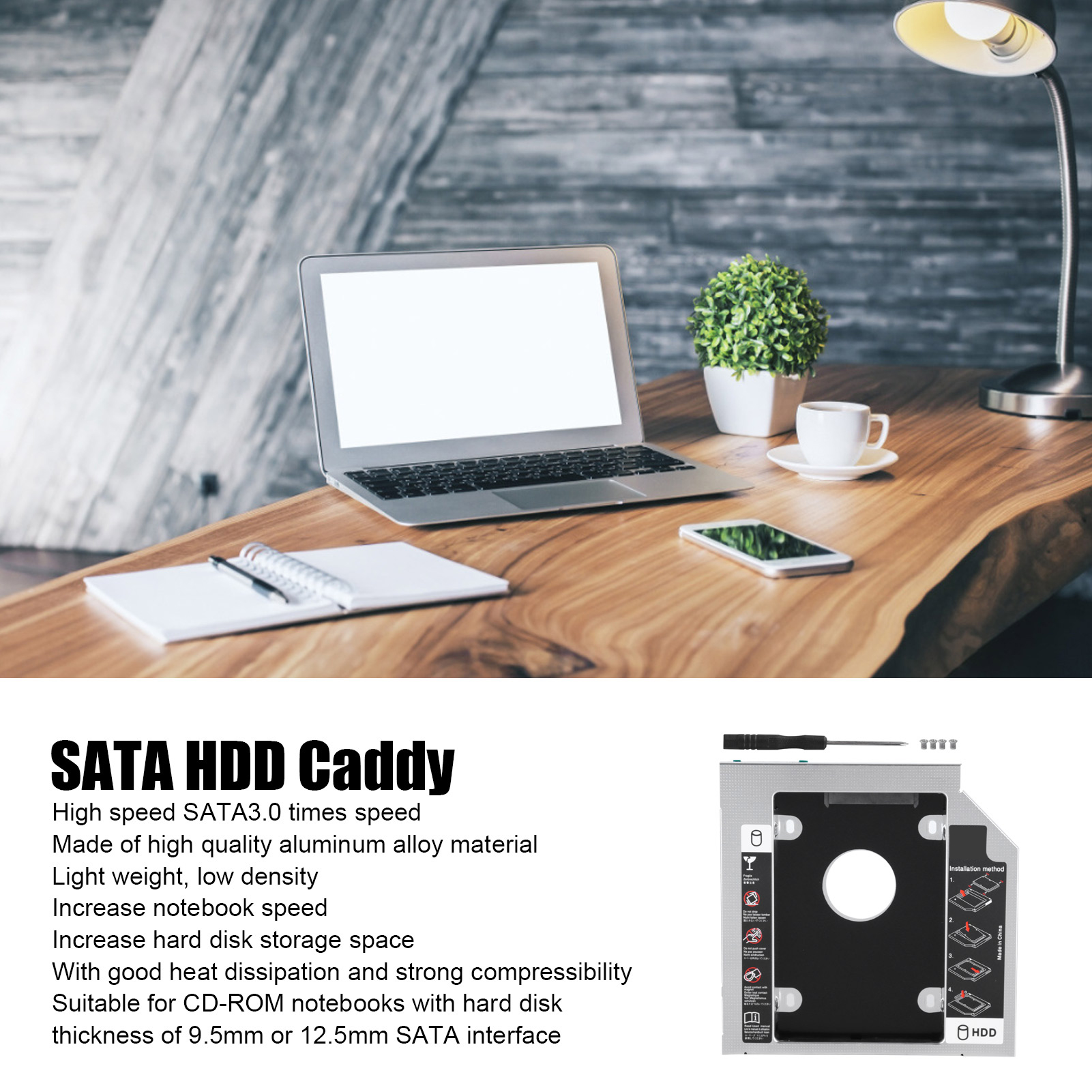 Garosa Hộp đựng đĩa cứng Hợp kim nhôm Phụ kiện máy tính SATA HDD Hộp đựng ổ cứng SATA 3.0 9 5mm/12 7mm Phổ thông thứ hai cho máy tính xách tay Giá 52,000 Đồng*Miễn phí vận chuyển
