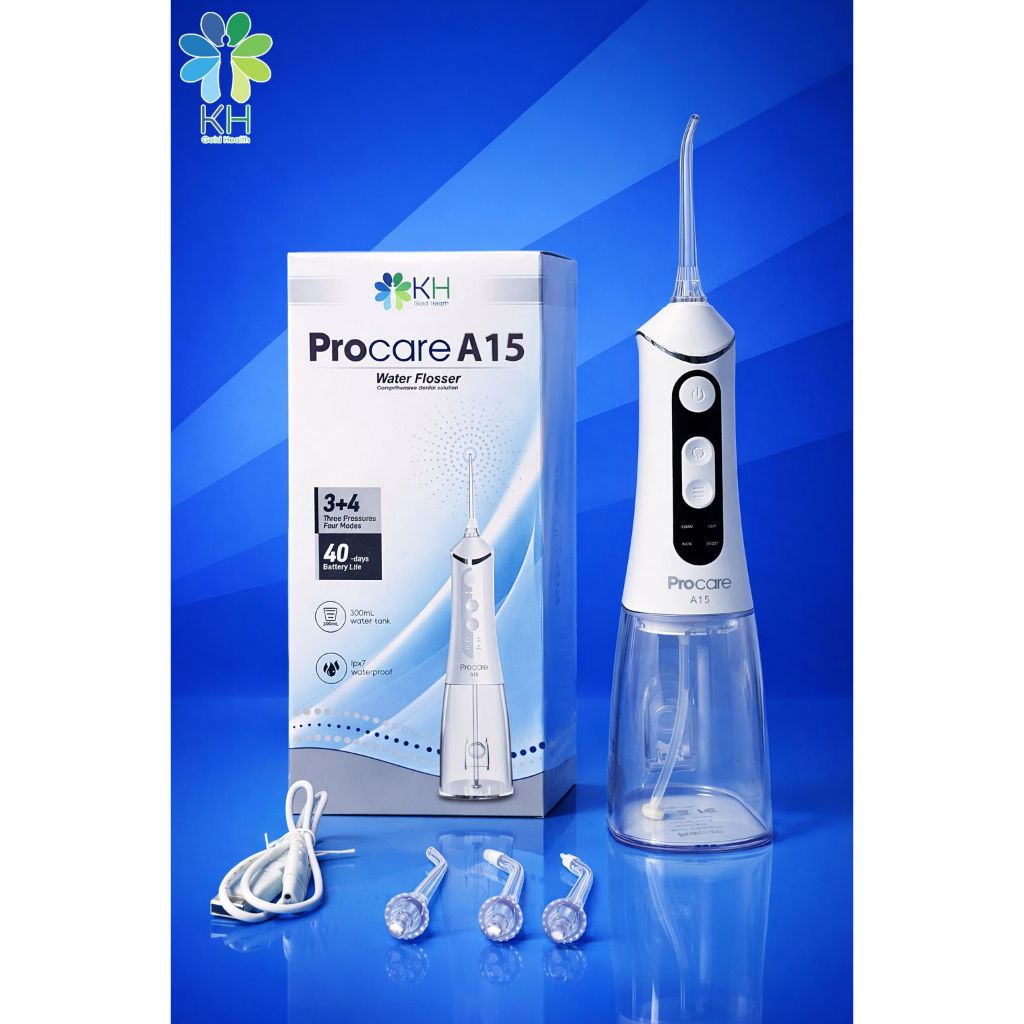[Bảo hành 12 tháng cty] Máy tăm nước Procare A15 với 4 chế độ điều chỉnh áp lực tia nước, 4 đầu tăm làm sạch răng miệng