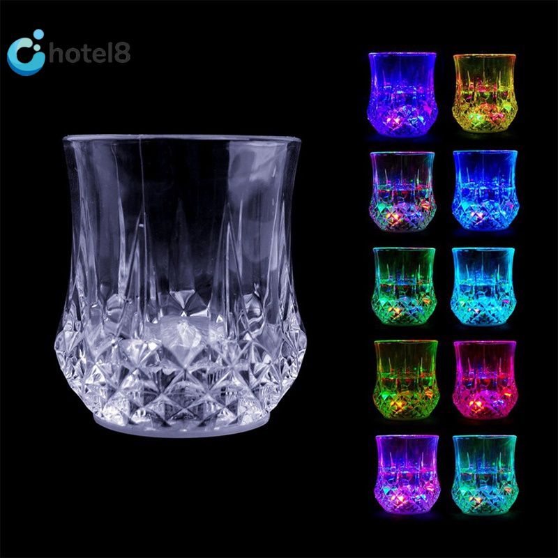 Liquid Activated Led Multicolor Light Up Fun Glasses Drinking Bottles Kitchen Cups bottom switch LED Flashing Cup Light Up Mug Wine Beer Glass Whisky Drink Cup Christmas magic ราคา 6 บาท*ส่งฟรี