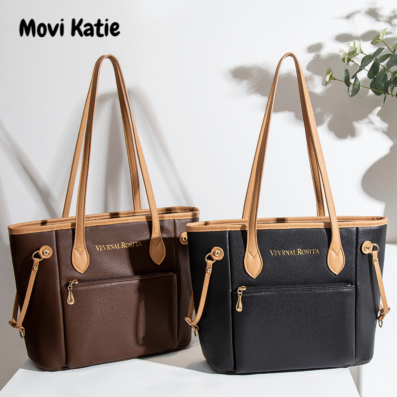 Movi Katie phụ nữ chất liệu da PU túi dung tích lớn Totes khâu phong cách retro thiết kế đa năng thực tế của phụ nữ Túi