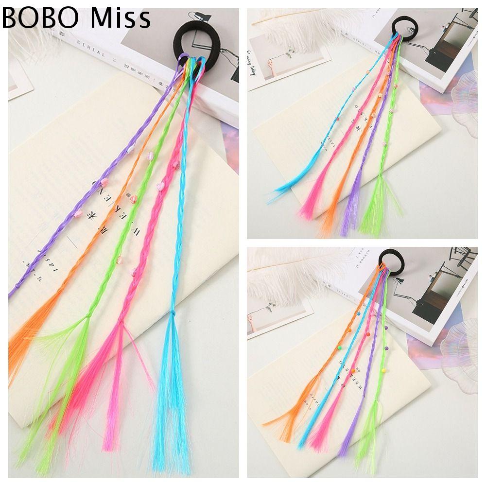 BOBO MISS Vô Hình Hàng ngày Dễ thương Trẻ em Trẻ em Dây bện xoắn co giãn Vòng tóc dreadlocks Tự nhiên Trang trí Tóc Giả bện bẩn cho bé gái Tóc giả hạt màu Tóc Giả bện đấm bốc Tóc Giả xoắn nhiều màu