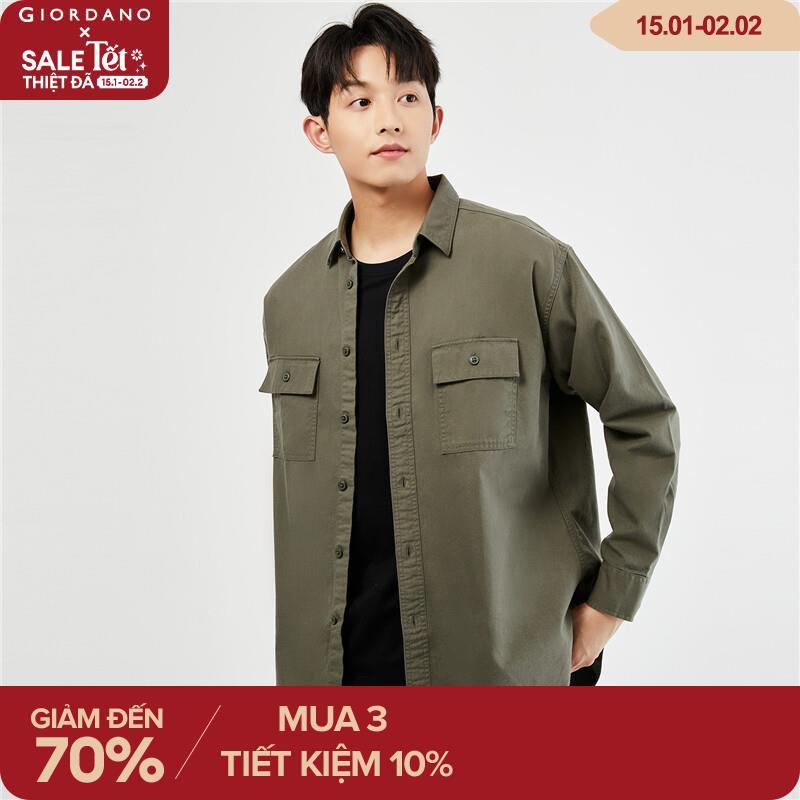 Áo sơ mi nam dài tay chất cotton thuận phối túi giản dị form rộng kiểu Cargo trẻ trung thu đông Giordano Free Shipping 01042105