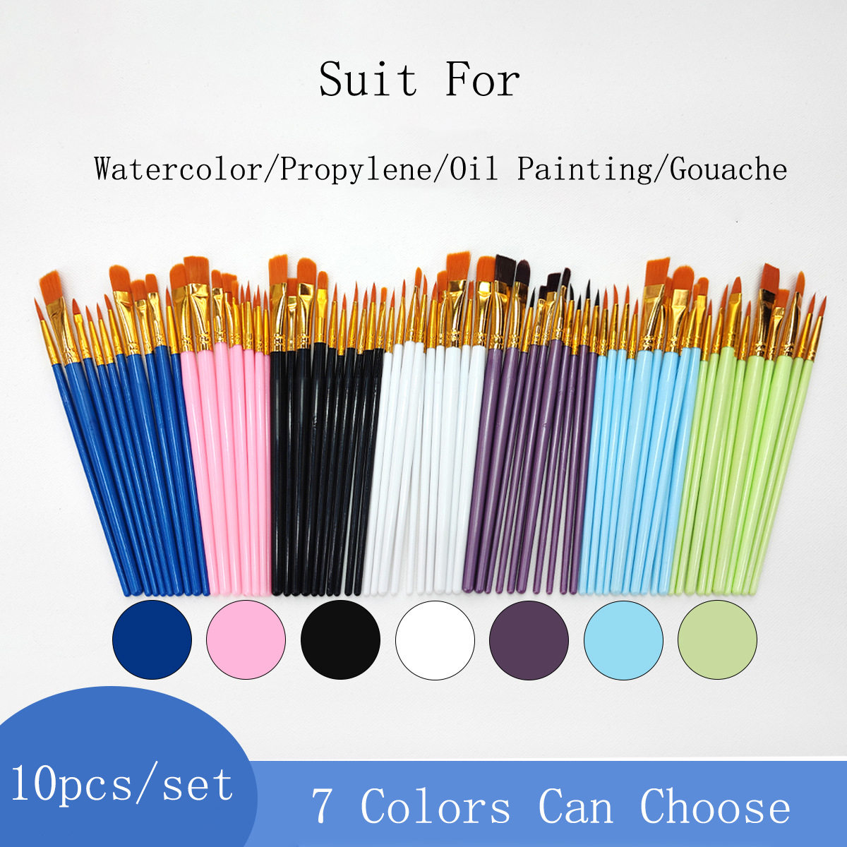 10PCS Bộ bút lông vẽ bột màu màu nước Acrylic