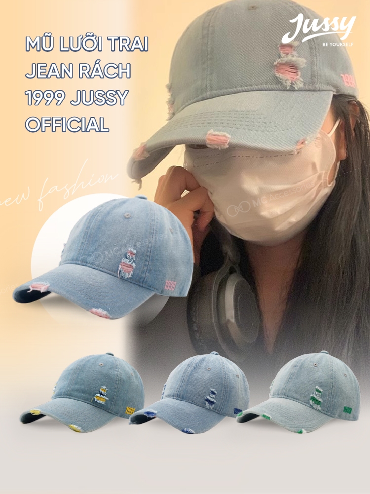  Mũ Lưỡi Trai Jean Denim 1999 JUSSY OFFICIAL Nón Kết Nam Nữ Chất Vải Jean Cào Rách Cá Tính Hàng QC Form Chuẩn Đẹp 